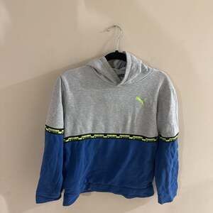 Puma Colorblock Hoodie, Grey/Blue with Neon Yellow Accents
